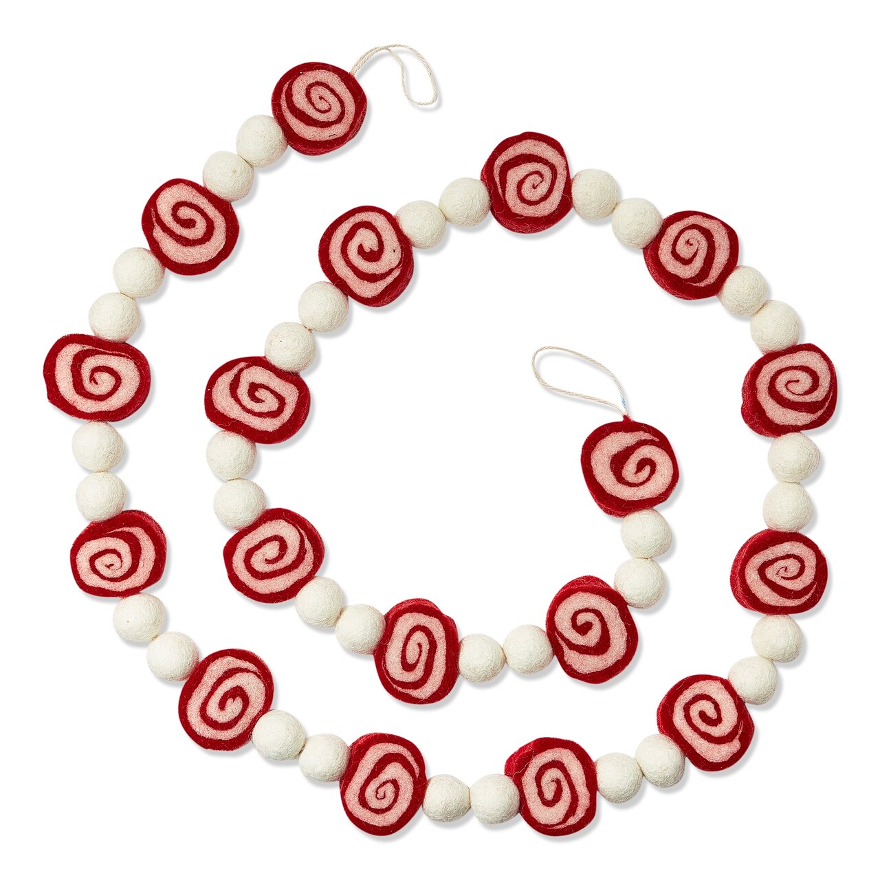 Peppermint Candy Wool Garland - 72" Holiday Decor for Christmas, Indoor Use, Red Banners and Tree Garlands